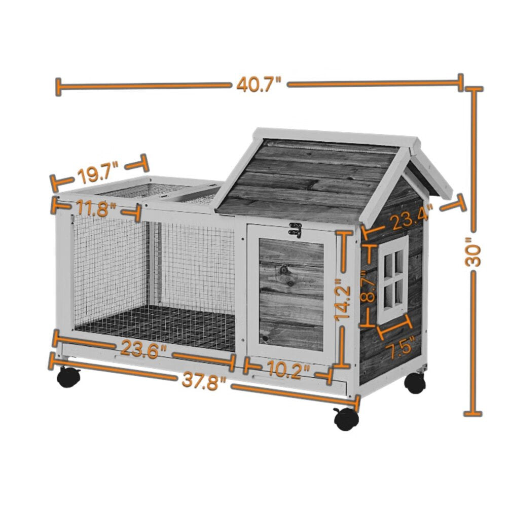 Fchunhe 40" Indoor Outdoor Rabbit Hutch with Wheels,Small Animal Houses & Habitats, Bunny Cage with Removable Tray, Single Level Guinea Pig Hamster Hutch Animals & Pet Supplies > Pet Supplies > Small Animal Supplies > Small Animal Habitats & Cages Fchunhe   