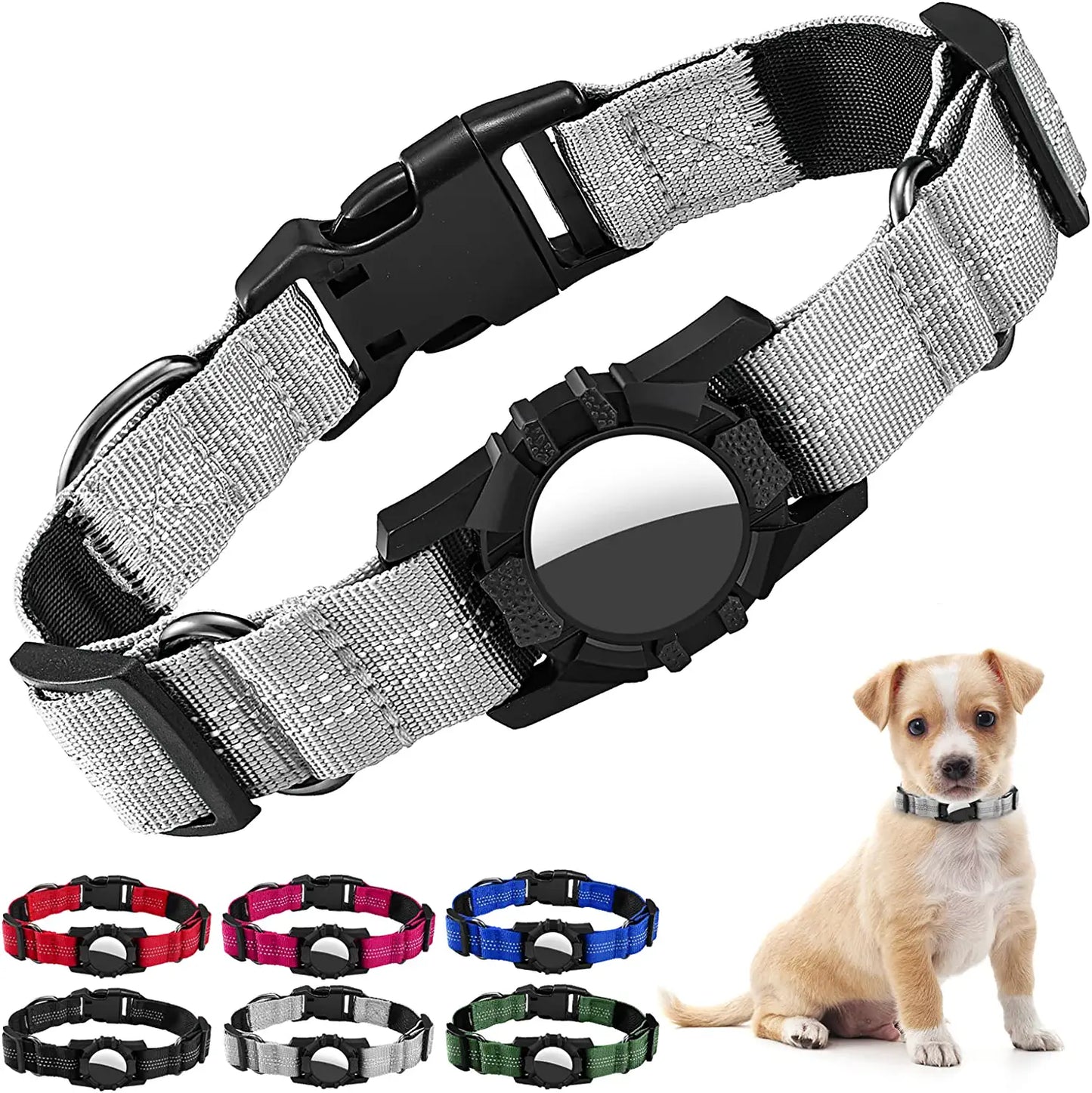 Dog Collar for Airtag, Reflective Adjustable Pet Collar for Apple Airtags, Soft Nylon Dog Collars with Air Tag Holder Case, Durable Apple Airtag Dog Collar Accessores for Puppy Dogs (XS, Black) Electronics > GPS Accessories > GPS Cases iSurecoube Grey X-Small(10.7"-12.2") 
