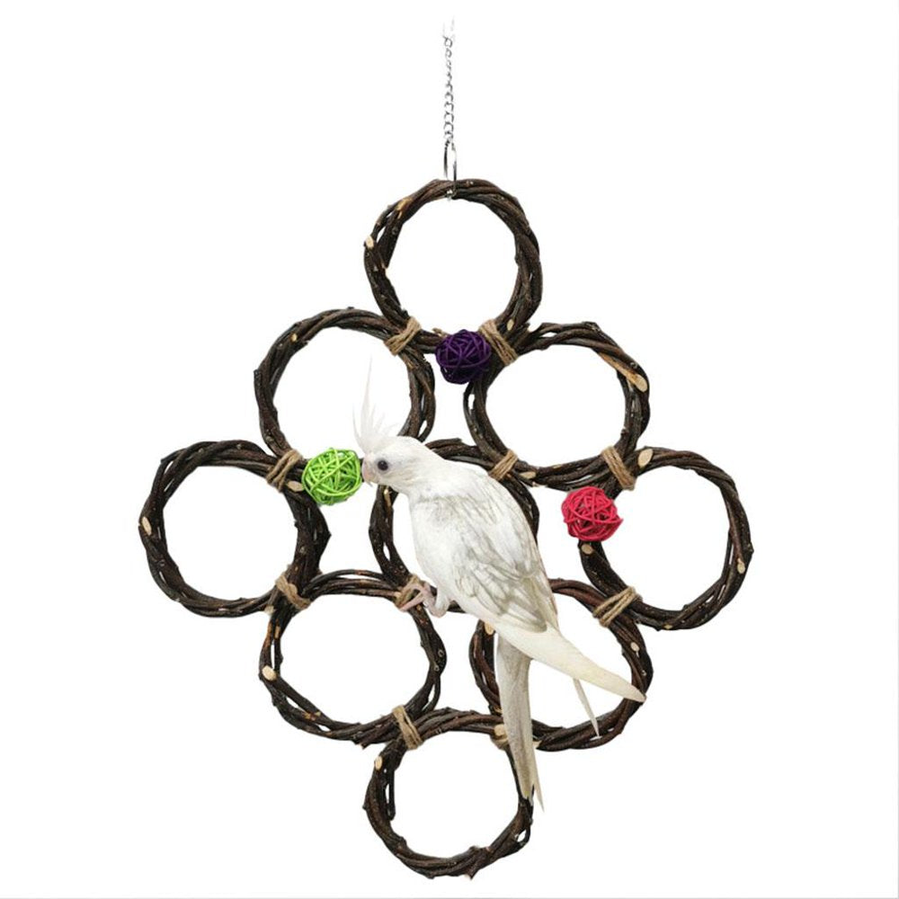 Bird Foraging Wall Bird Climbing Net Parrot Activity Parrot Hanging Standing Climbing Net Straw Braid for Cockatiel Birds Cage Accessories , with Cane Ball Animals & Pet Supplies > Pet Supplies > Bird Supplies > Bird Cage Accessories Menolana   