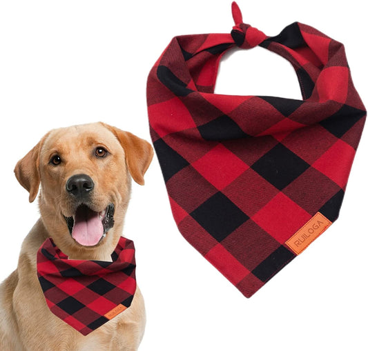 Buffalo Plaid Dog Bandanas 1Pack,Red Flannel Bandanas Scarfs Triangle Bibs for Small Medium Large Size Dogs and Cats Double Layer Thickening Washable Animals & Pet Supplies > Pet Supplies > Dog Supplies > Dog Apparel RUILOGA BlackRed  