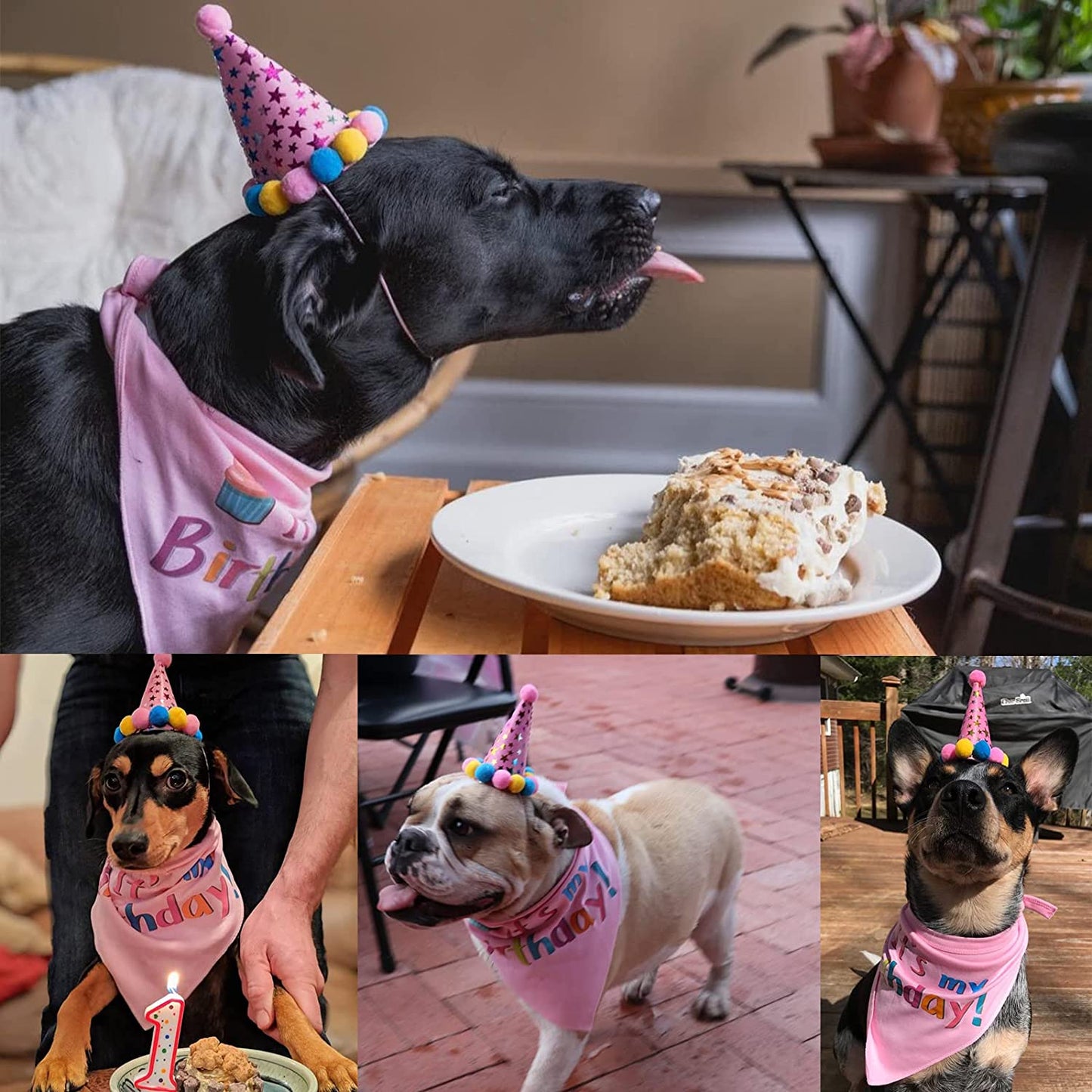 PUPTECK Dog Birthday Bandana Scarfs with Cute Doggie Birthday Party Hat Animals & Pet Supplies > Pet Supplies > Dog Supplies > Dog Apparel PUPTECK   