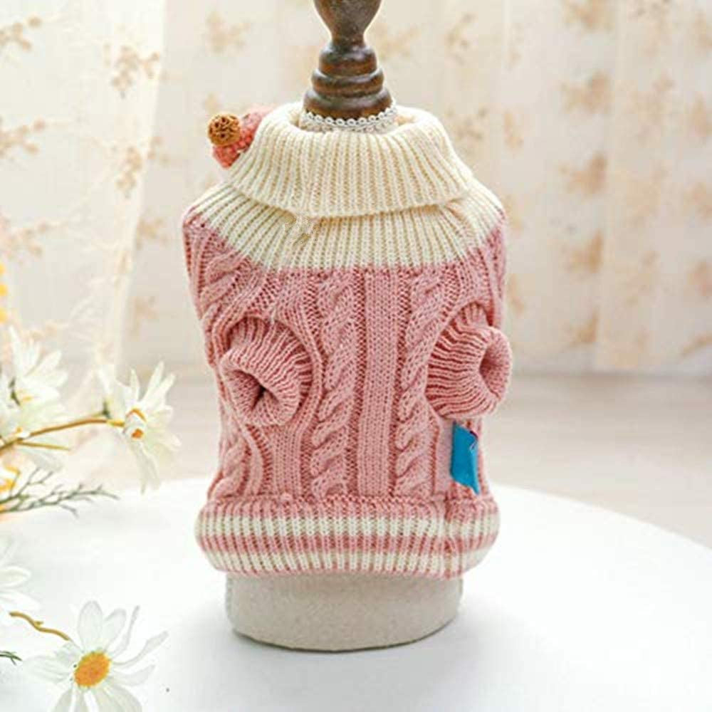 Winter Dog Warm Sweater Puppy Clothes Small Dog Chihuahua Knitted Sweater Turtleneck Sweater Button Decoration (S, Pink) Animals & Pet Supplies > Pet Supplies > Dog Supplies > Dog Apparel DHAJA   