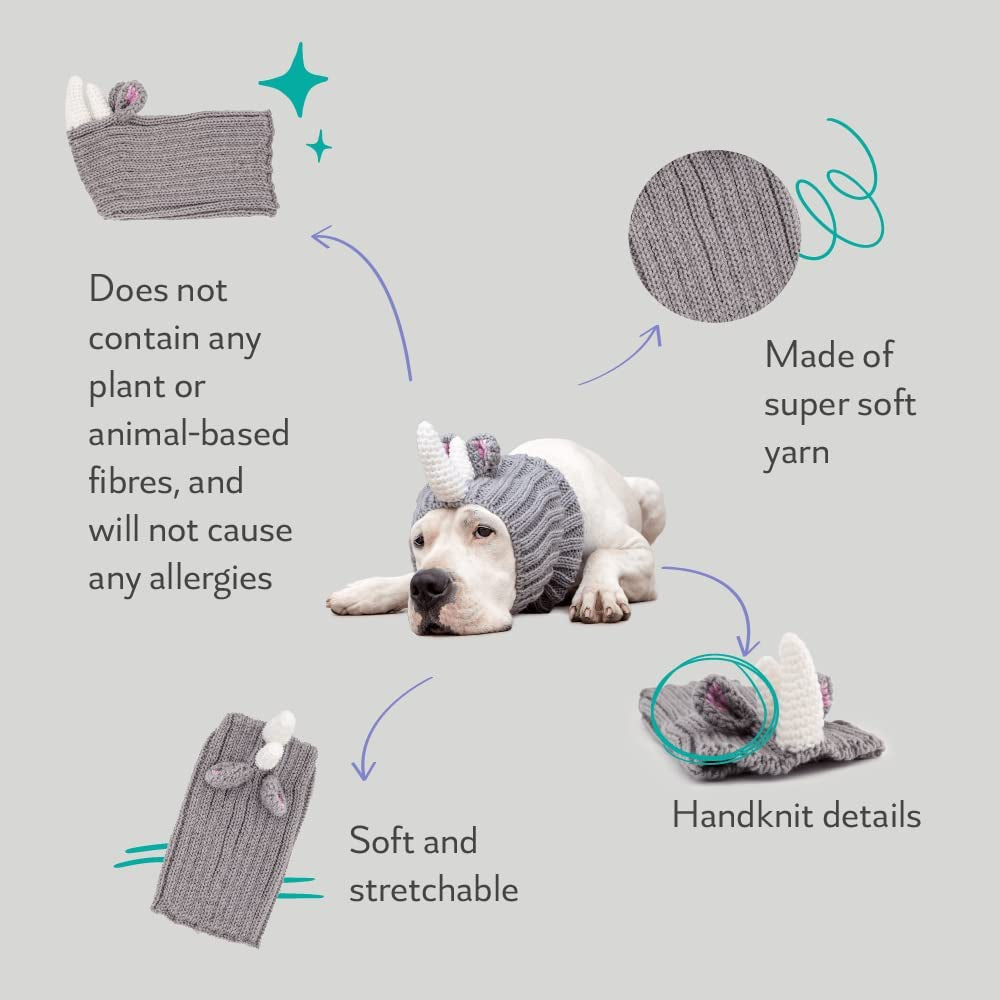 Zoo Snoods Rhino Costume for Dogs and Cats, Large - Warm No Flap Ear Wrap Hood for Pets, Dog Outfit with Horn for Winters, Halloween, Christmas & New Year, Soft Yarn Ear Covers Animals & Pet Supplies > Pet Supplies > Dog Supplies > Dog Apparel Zoo Snoods   