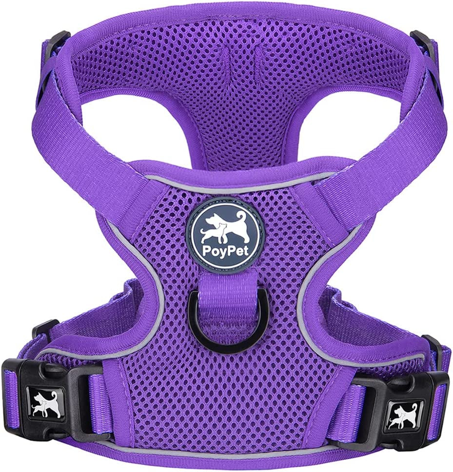 Poypet Reflective Soft Breathable Mesh Dog Harness Choke-Free Double Padded Vest with Adjustable Neck and Chest(Military Green,M) Animals & Pet Supplies > Pet Supplies > Dog Supplies > Dog Apparel PoyPet Purple Medium 