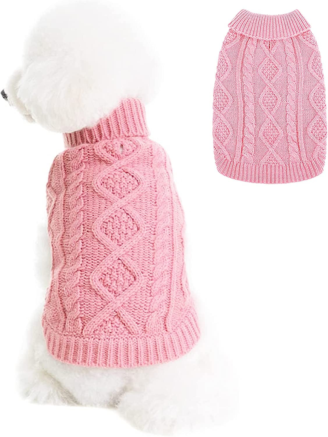 Dog Sweater - Classic Turtleneck Knitted Cable Knit Dog Jumper Coat, Warm Pet Winter Clothes Outfits for Pet Dogs Cats Puppy Kitty in Cold Season (Yellow, Medium) Animals & Pet Supplies > Pet Supplies > Dog Supplies > Dog Apparel Bwealth Pink Medium 