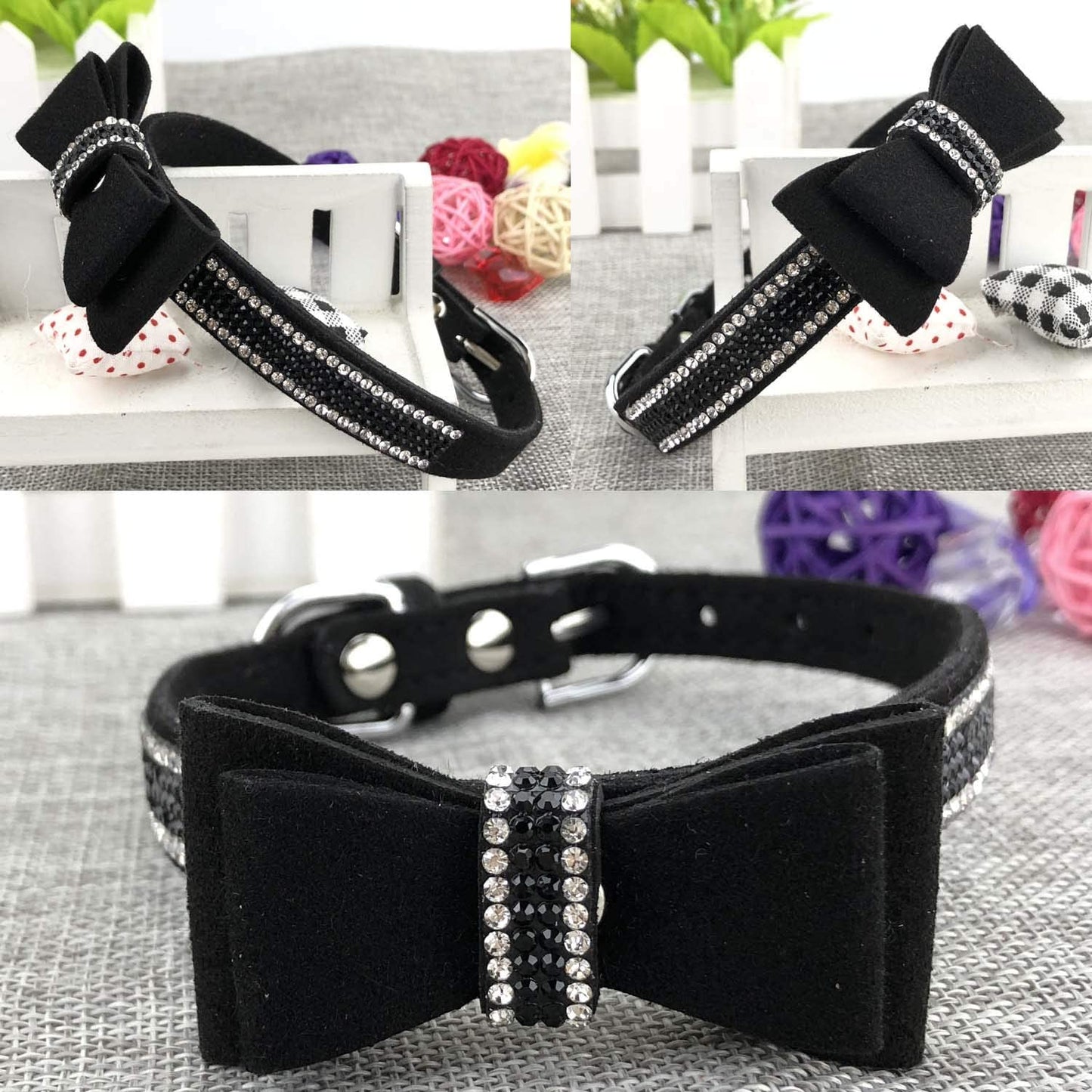 Newtensina Soft Bow Ties Dog Collar and Leash Set Cute Bow Ties Collar with Diamante for Dogs Cats - Black - XS Animals & Pet Supplies > Pet Supplies > Dog Supplies > Dog Apparel Newtensina   