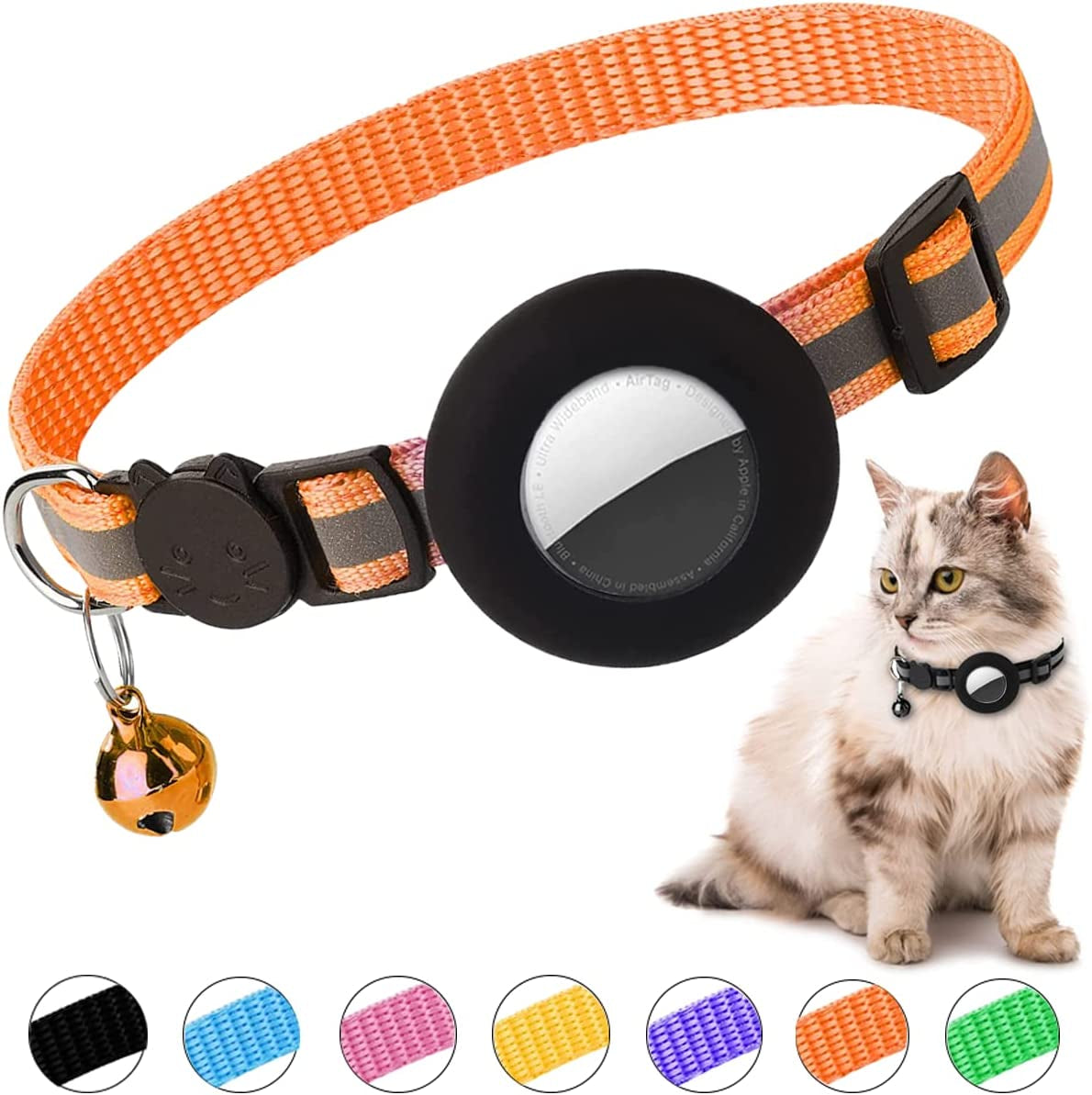 Smpili Airtag Cat Collar, Reflective Kitten Collar Breakaway with Airtag Holder, 0.4 Inches in Width Electronics > GPS Accessories > GPS Cases Smpili Orange  