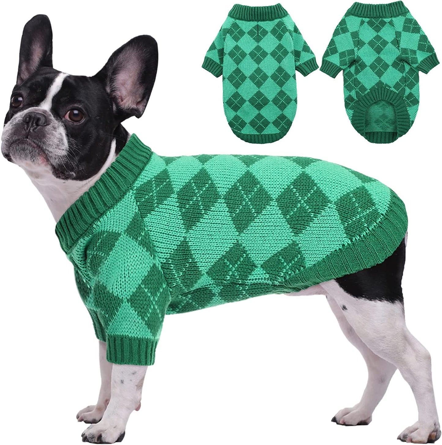 Kuoser Dog Cat Sweater, Holiday Christmas Snowflake Pet Warm Knitwear Dog Sweater Soft Puppy Clothing Dog Winter Coat, Dog Turtleneck Cold Weather Outfit Pullover for Small Medium Dogs Cats Animals & Pet Supplies > Pet Supplies > Dog Supplies > Dog Apparel Kuoser Green Plaid X-Large (pack of 1) 