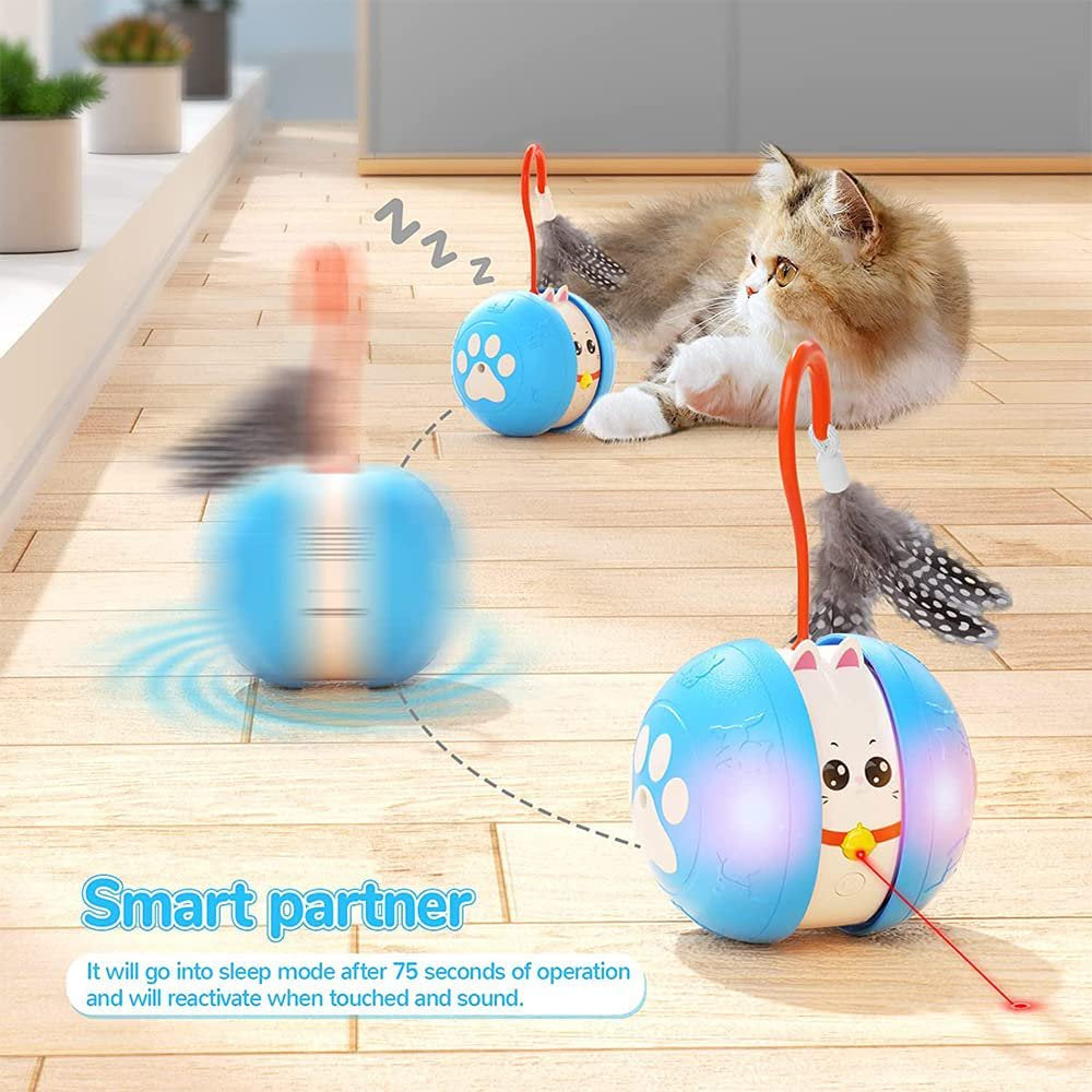 Indoor Cat Toy Automatic Interactive Cat Laser Toy Rechargeable Cat Ball Toy with Feather Animals & Pet Supplies > Pet Supplies > Cat Supplies > Cat Toys Vepnanline   