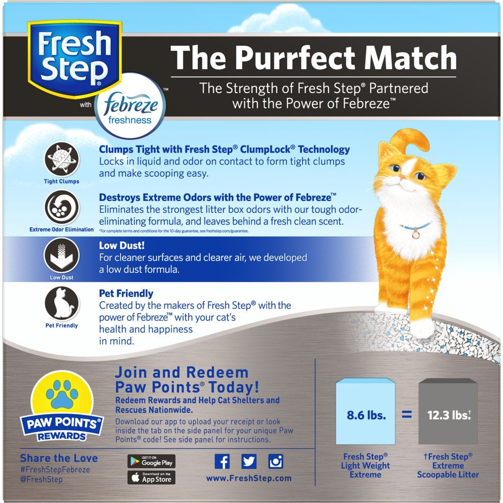 Fresh Step Lightweight Extreme Scented Litter with the Power of Febreze, Clumping Cat Litter, 8.6 Pounds Animals & Pet Supplies > Pet Supplies > Cat Supplies > Cat Litter The Clorox Company   