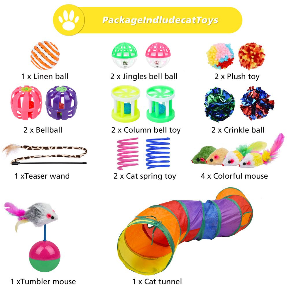 Goodwill 20 Pcs Cat Toys Kitten Toys Set, Collapsible Cat Tunnels for Indoor Cats, Interactive Cat Feather Toy, Fluffy Mouse Crinkle Balls Toys for Cat Puppy Kitty Kitten Animals & Pet Supplies > Pet Supplies > Cat Supplies > Cat Toys Goodwill Trading INC   