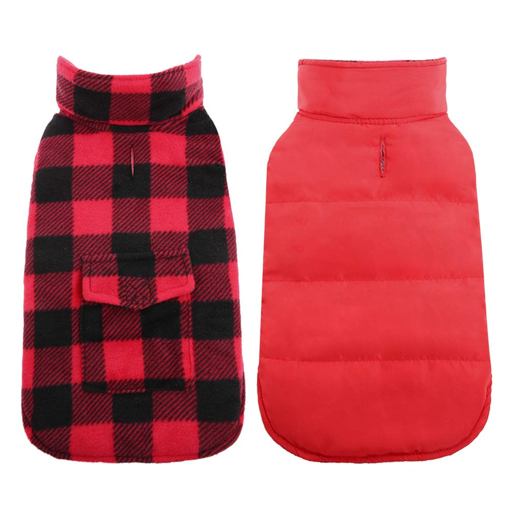 Kuoser British Style Plaid Dog Winter Coat, Windproof Cozy Cold Weather Dog Coat Dog Apparel Dog Jacket Dog Vest for Small Medium and Large Dogs with Pocket & Leash Hook XS-3XL Animals & Pet Supplies > Pet Supplies > Dog Supplies > Dog Apparel Kuoser   