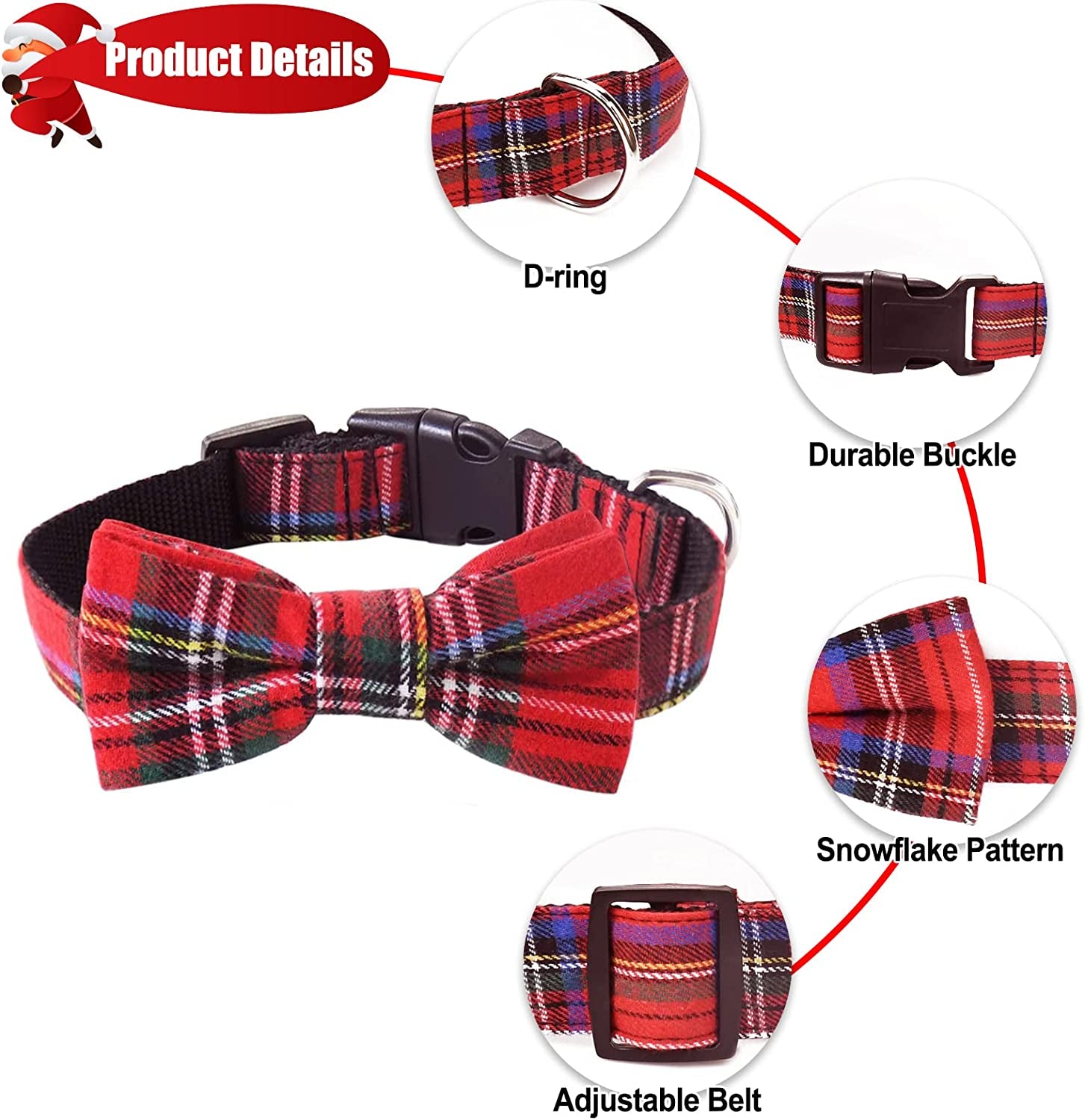 Malier Dog Collar with Bow Tie, Christmas Classic Plaid Snowflake Dog Collar Holiday for Small Medium Large Dogs Cats Pets (Scotland Red Plaid, Medium) Animals & Pet Supplies > Pet Supplies > Dog Supplies > Dog Apparel Malier   