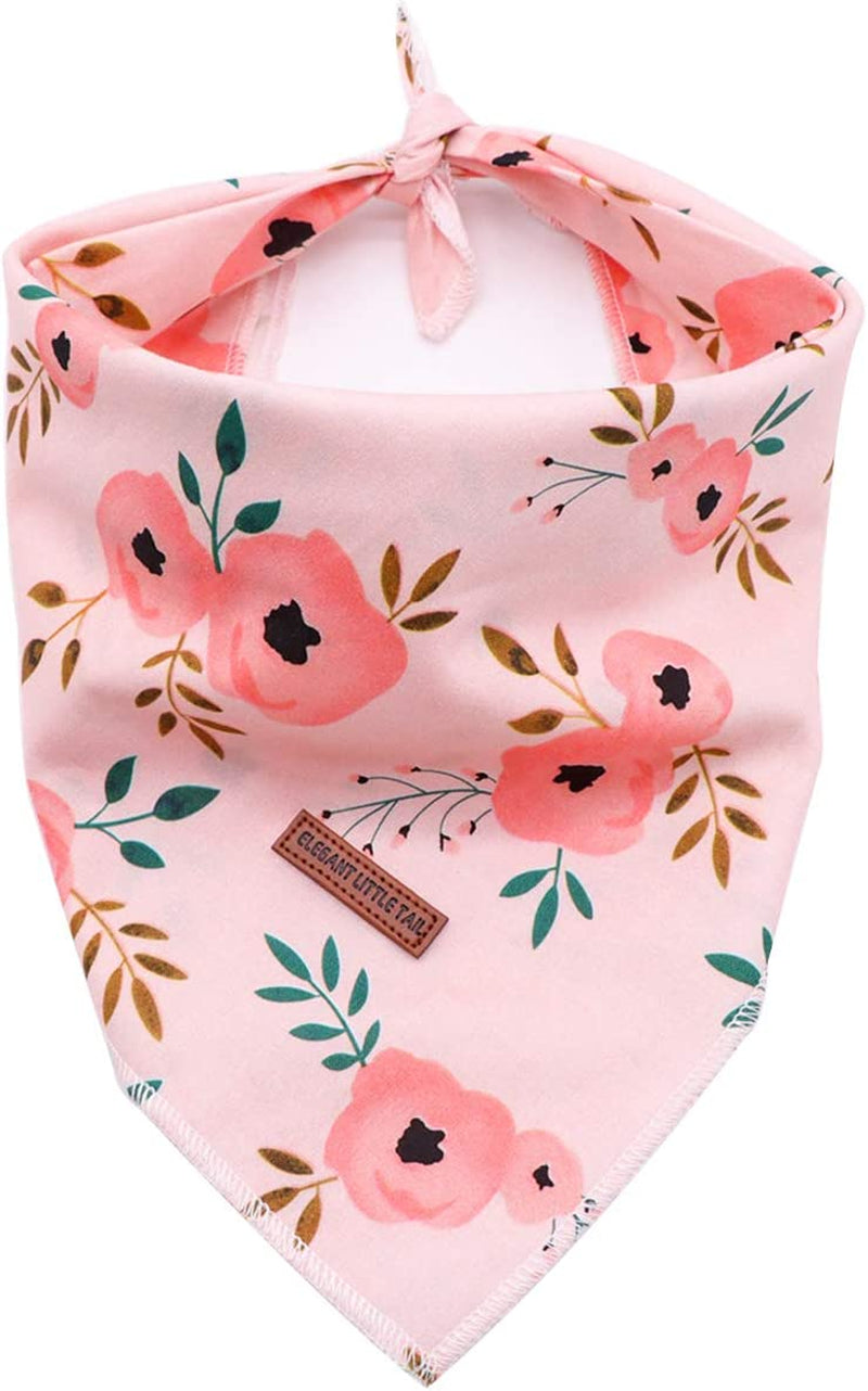 Elegant Little Tail Dog Bandana for Boy Girl Small Medium Large Dogs, Comfortable Dog Bibs Scarf, Adjustable Square Dog Kerchief Animals & Pet Supplies > Pet Supplies > Dog Supplies > Dog Apparel Elegant little tail Pink flower Large (Pack of 1) 