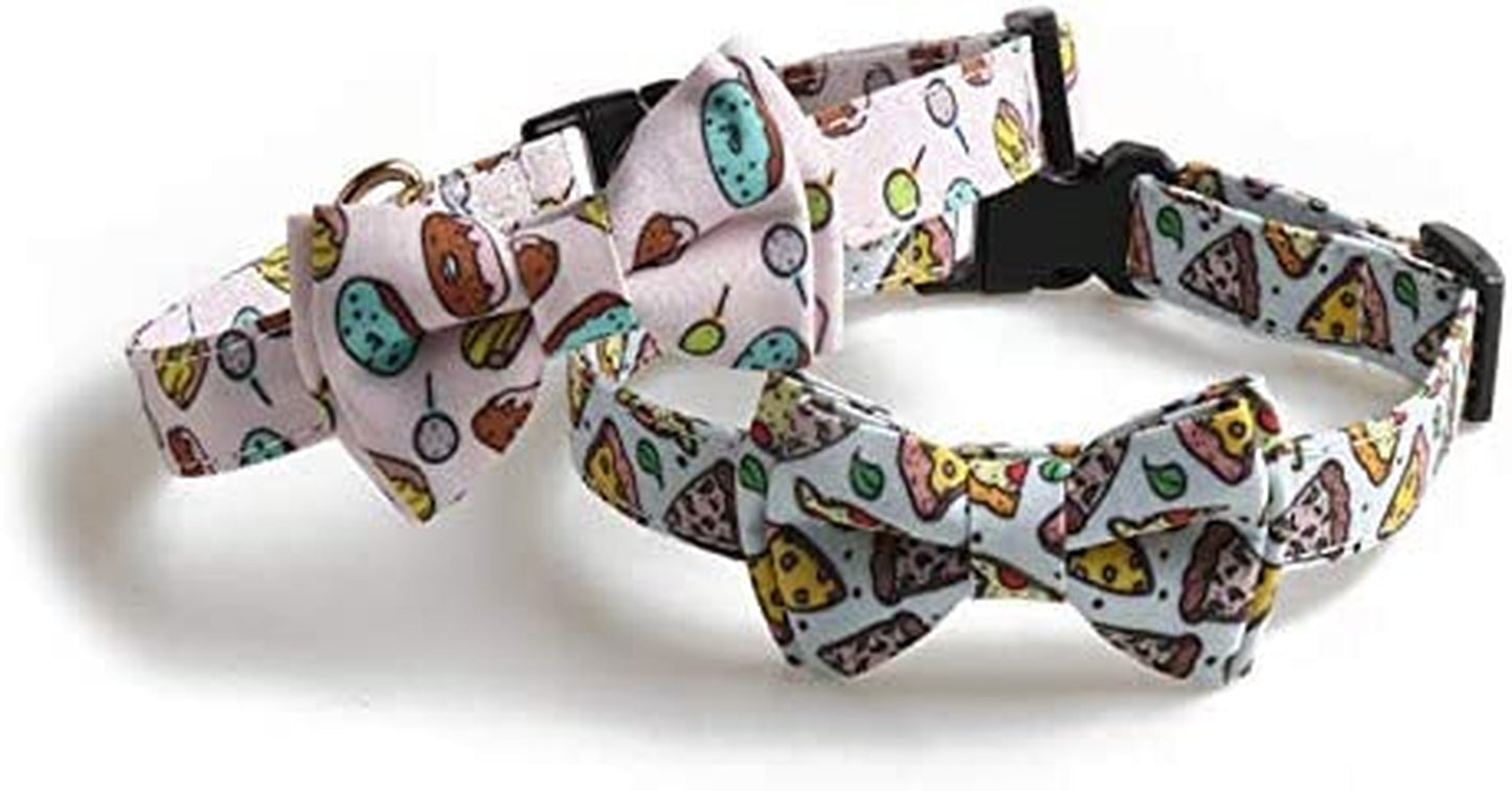 KUDES 2 Pack Dog Collars with Bow Tie, Adjustable Dog Collar with Bells Safety Buckle Cute Pet Collars for Small/Medium/Large Dogs and Cats Boys Girls (Doughnut+Pizza, L(14"-22")) Animals & Pet Supplies > Pet Supplies > Dog Supplies > Dog Apparel Leegoo   