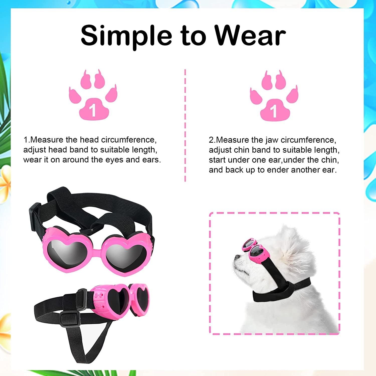 IKUSO Dog Sunglasses Small Breed,Uv Protection Dog Sunglasses with Adjustable Strap, Heart Dog Goggles for Waterproof Windproof Anti-Fog Eye Protection,Beach Accessories for Puppy (Pink) Animals & Pet Supplies > Pet Supplies > Dog Supplies > Dog Apparel ikuso   