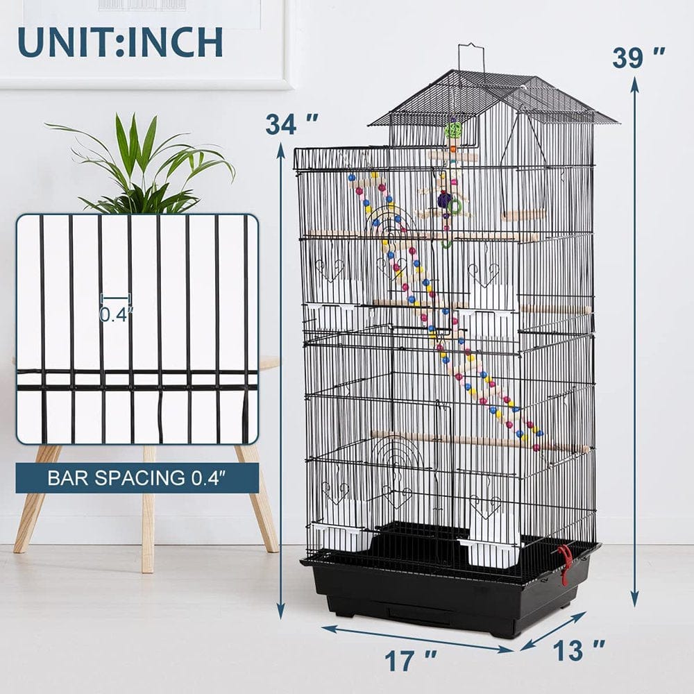 39 Inch Big Bird Cage Study Parakeet Cage Aviary with Accessories Roof Top Flight Parrot Cage with Ladder and Swing Jaulas Para Pajaros for Small Parakeet,Canaries, Lovebirds, Cockatiels, Parrots Animals & Pet Supplies > Pet Supplies > Bird Supplies > Bird Cage Accessories Dkeli   