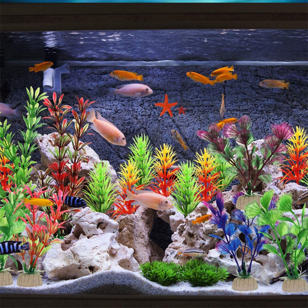 Meidiya Aquarium Decorations Fish Tank Accessories Plants - Fish Tank Decor Kit with Artificial Plastic Plants and Cave Hideouts Resin Handicrafts Ornaments(Ornaments Set #1)