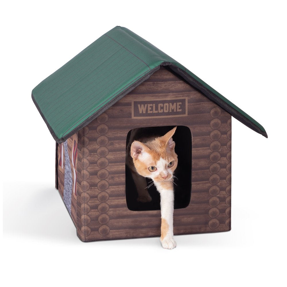 K&H Pet Products Outdoor Kitty House Cat Shelter (Unheated) Olive/Black 19 X 22 X 17 Inches Animals & Pet Supplies > Pet Supplies > Dog Supplies > Dog Houses Central Garden and Pet Log Cabin Design  