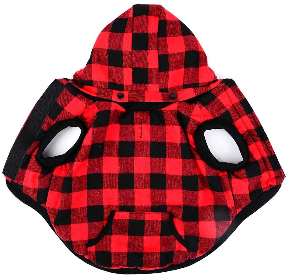 Rantow Windproof Pet Dog Jacket Winter Coat Detachable Hat Cold Weather Dog Vest Red Plaid/Blue Plaid Puppy Hoodie Sweater Clothing Outfits (L, Red Plaid) Animals & Pet Supplies > Pet Supplies > Dog Supplies > Dog Apparel Rantow   