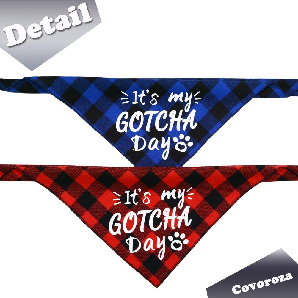 2 Pack It’S My Gotcha Day Print Dog Birthday Bandana for Boys and Girls Scarf Bibs Accessories for Pet Birthday Gift Red and Blue Animals & Pet Supplies > Pet Supplies > Dog Supplies > Dog Apparel Covoroza   