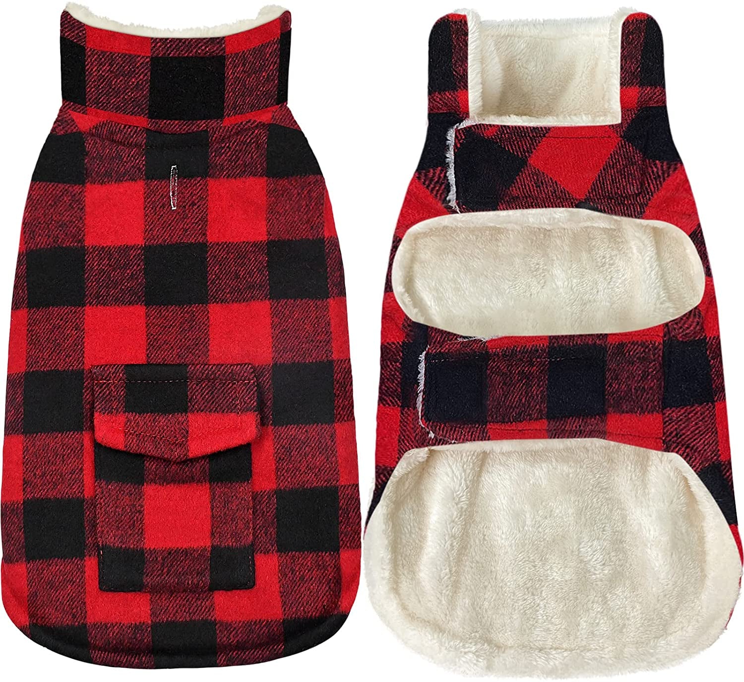 Malier Dog Winter Coat, Classic Plaid Fleece Dog Cold Weather Coats Dog Jacket with Pocket, Windprood Warm Dog Coat Vest Winter Pet Clothes Apparel for Small Medium Large Dogs (White, Small) Animals & Pet Supplies > Pet Supplies > Dog Supplies > Dog Apparel Malier Red Large 