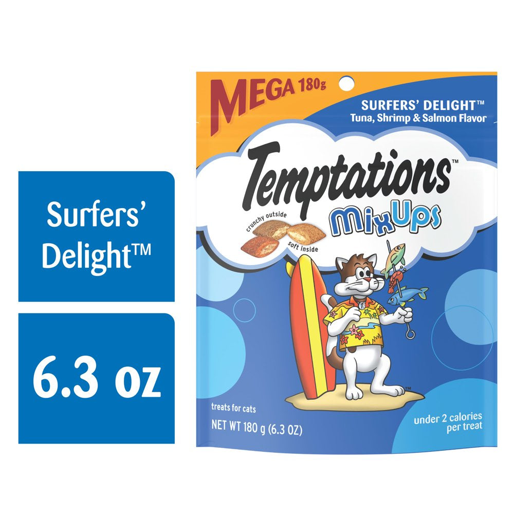 TEMPTATIONS MIXUPS Crunchy and Soft Cat Treats Surfers' Delight Flavor, 6.3 Oz. Pouch