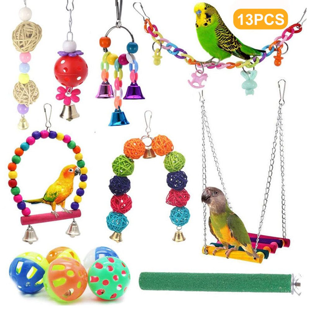 Pet Enjoy 13Pcs/Set Bird Parrot Swing Toys,Parrots Chewing Wood and Rope Bungee Bird Toy,Bell Ball Hammocktoy Parrot Cage Accessories Animals & Pet Supplies > Pet Supplies > Bird Supplies > Bird Cage Accessories Pet Enjoy   