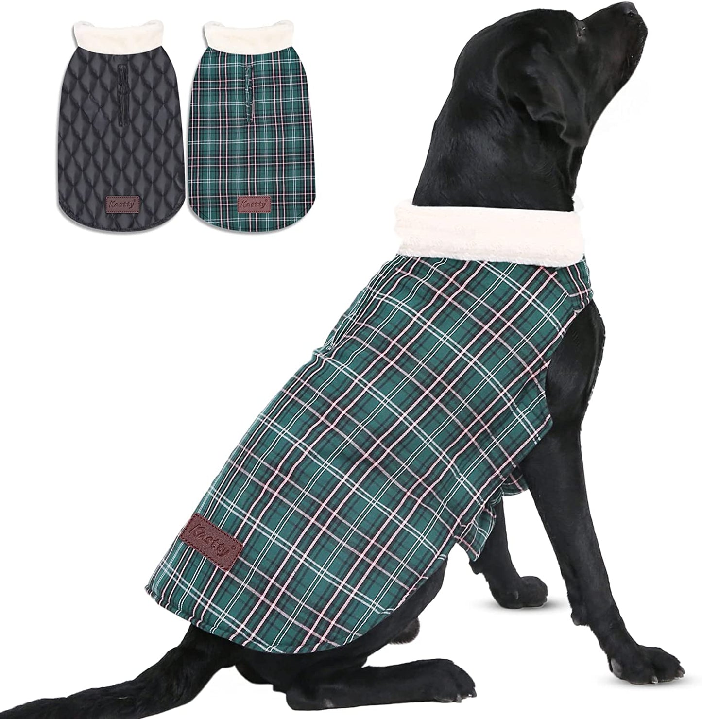 Kastty Dog Winter Coat, Reversible Extra Warm Dog Clothes, Waterproof& Windproof Dog Cold Weather Coats, Stylish& Cosy Dog Jacket, British Plaid 2 Style Dog Coat, Great for Dog Gift or Daily Wear, S Animals & Pet Supplies > Pet Supplies > Dog Supplies > Dog Apparel Kastty Retro Green Plaid X-Large 