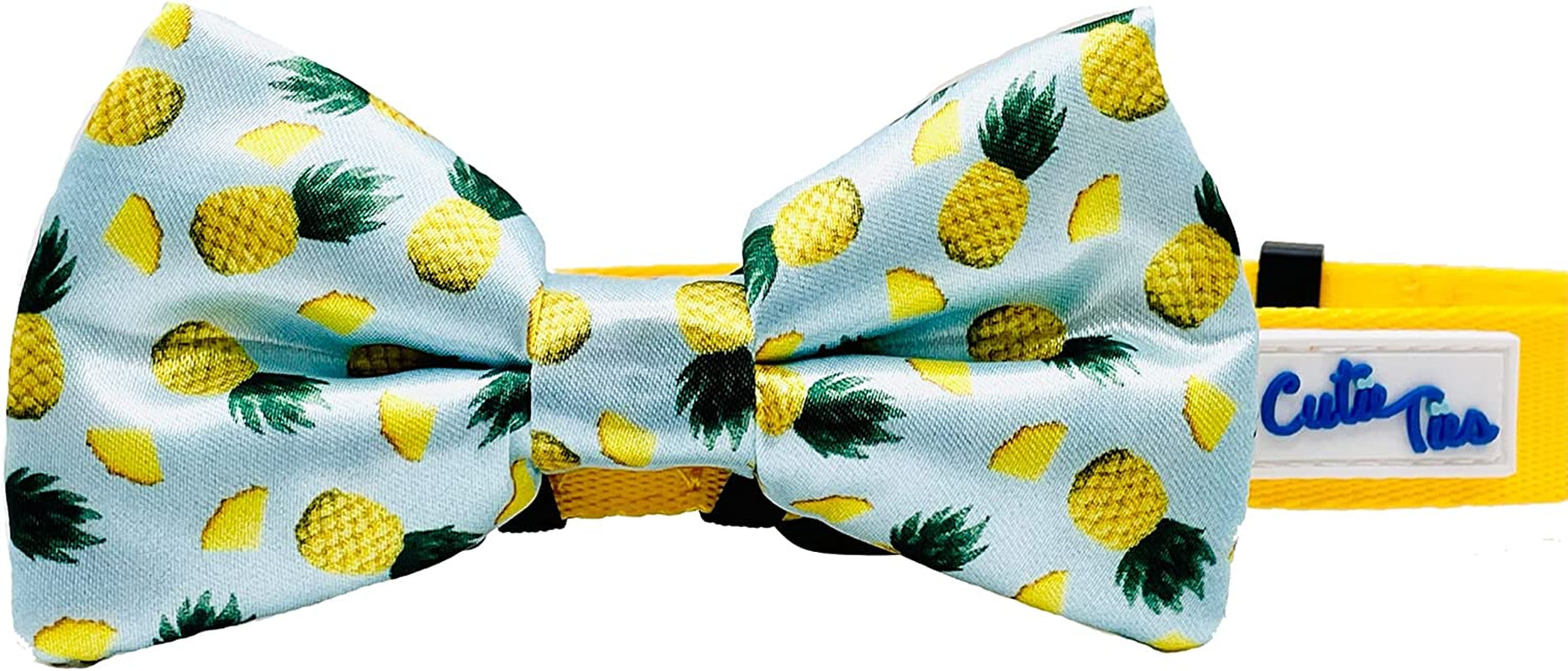 CUTIE TIES Dog Bow Tie Pizza- 2" X 4" Premium Quality Bow Ties for Dogs - Fancy Dog Tie with Slip over Elastic Bands - Cute Dog Tie Fits Most Collars - Dog Tie for Small, Medium and Large Breeds Animals & Pet Supplies > Pet Supplies > Dog Supplies > Dog Apparel Cutie Ties Pineapple  