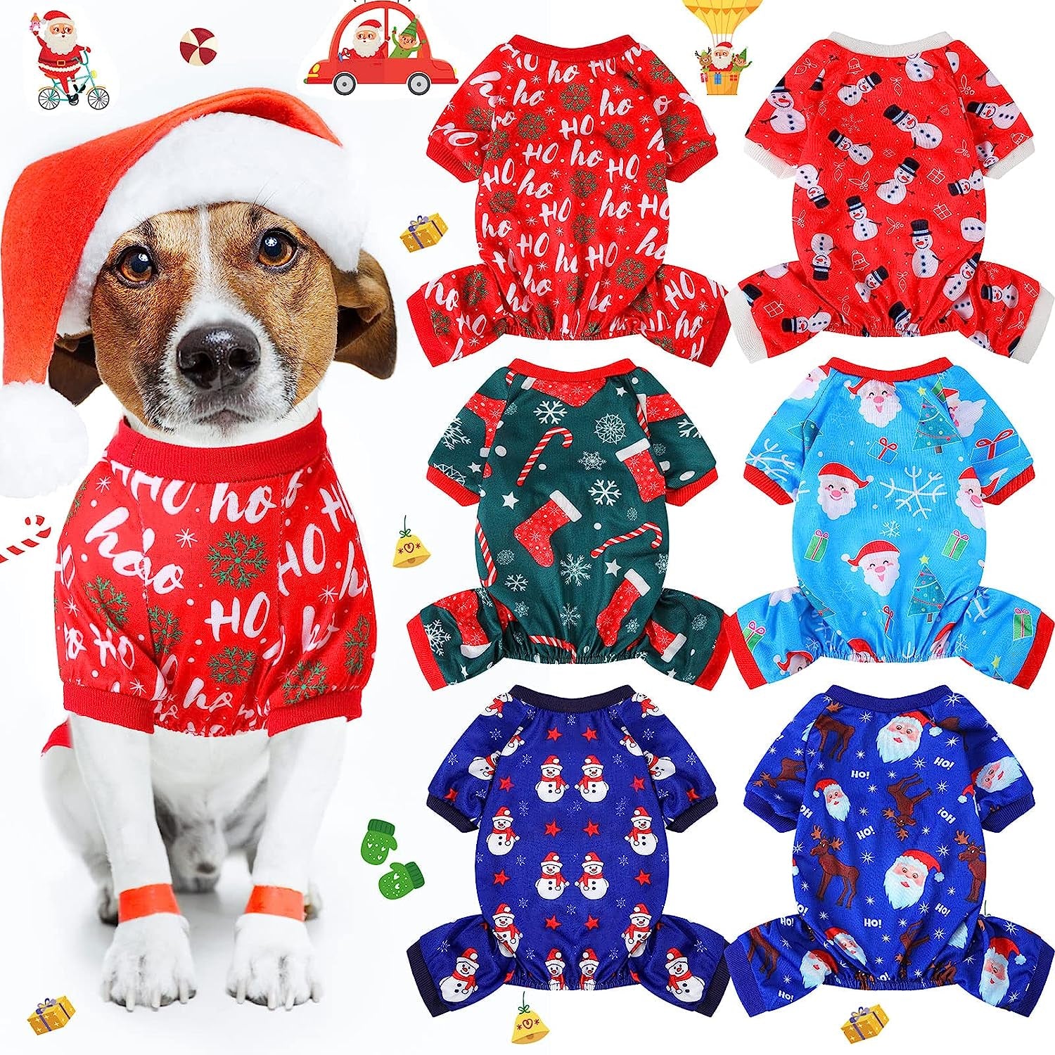 Xuniea 6 Pieces Christmas Dog Pajamas Christmas Jumpsuit Santa Snowman Christmas Tree Pet Pajamas Holiday Clothes Dog Puppy Christmas Style for Pet Puppy Dog Cat Christmas Decoration (Large) Animals & Pet Supplies > Pet Supplies > Dog Supplies > Dog Apparel Xuniea Medium  