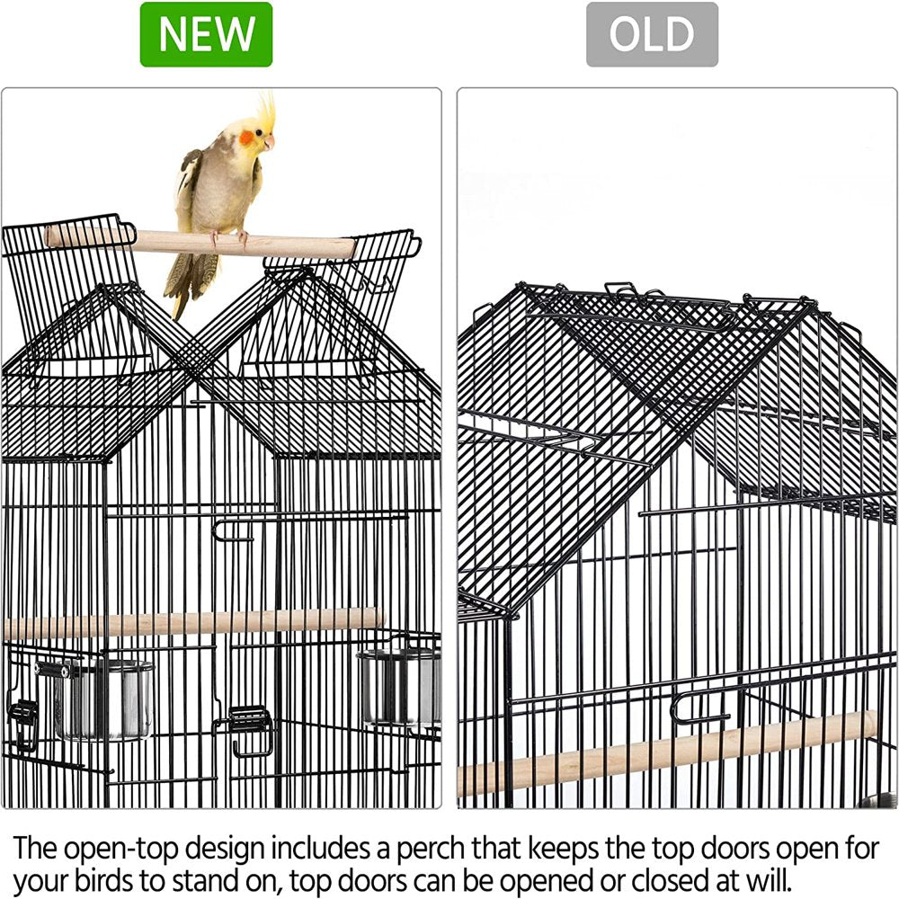 Hisevxus 57-Inch Rolling Open Top Roof Bird Cage for Mid-Sized Parrots Cockatiels Caique Quaker Monk Indian Ring Neck Green Cheek Conure Middle Bird Cage with Detachable Stand Animals & Pet Supplies > Pet Supplies > Bird Supplies > Bird Cages & Stands hisevxus   