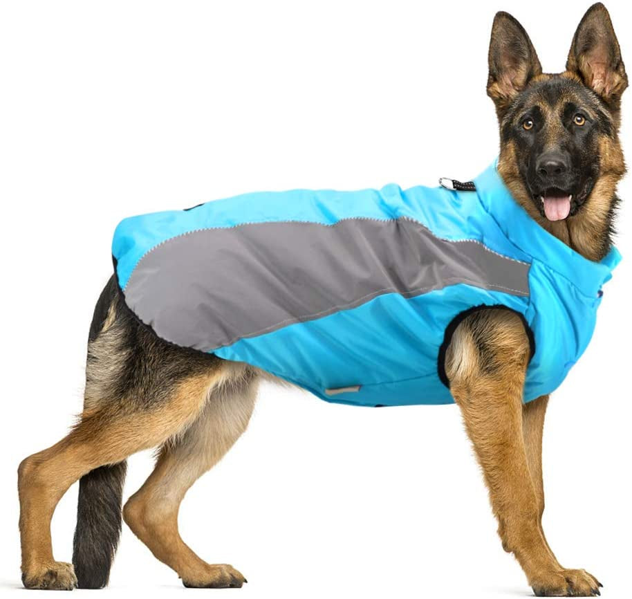 Didog Waterproof Dog Winter Coats Clothes,Reflective Dog Cold Weather Vest Jackets with Soft Warm Fleece,Windproof Dog Apparel for Medium Large Dogs,Blue Animals & Pet Supplies > Pet Supplies > Dog Supplies > Dog Apparel Didog Blue Chest: 32 ", Back Length: 25 " 