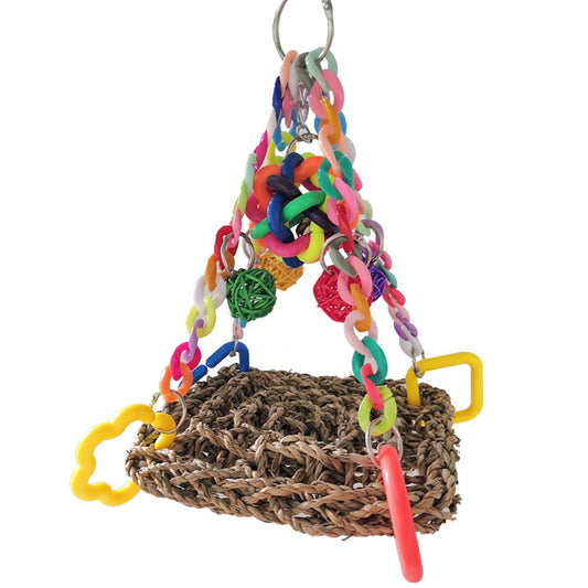 Hanging Foraging Wall Bird Toys Seagrass Climbing Net Perch Ladder for Exercise IQ Colorful Cage Decor for Parrots Animals & Pet Supplies > Pet Supplies > Bird Supplies > Bird Ladders & Perches BIlinli S  