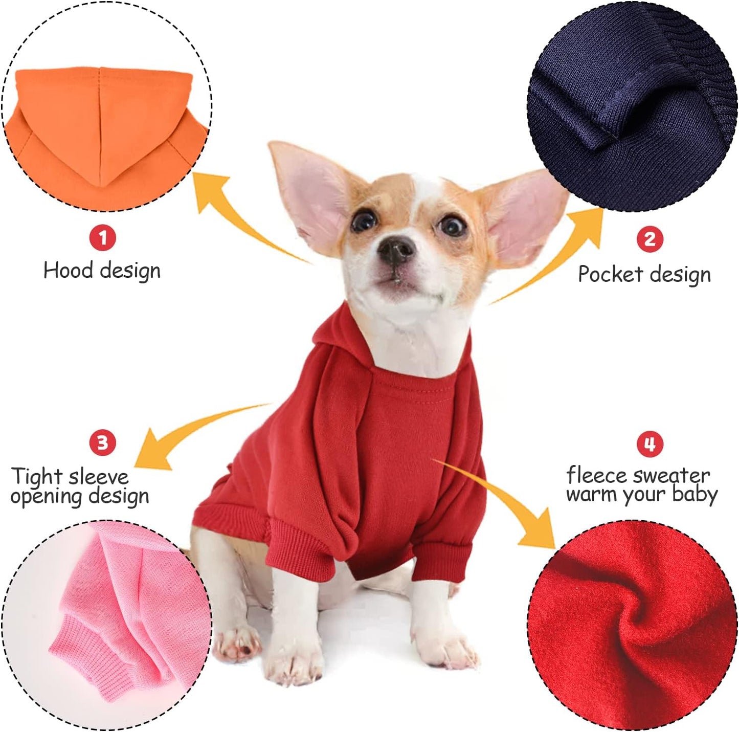 Chihuahua Sweaters for Dogs Puppy Hoodie with Pocket Tiny Dog Clothes Winter Fleece Warm Pet Doggie Sweatshirt for Small Girls Boys Yorkie Extra Small Dog Clothes XXS XS S, 2 Pieces (Xx-Small) Animals & Pet Supplies > Pet Supplies > Dog Supplies > Dog Apparel Sebaoyu   