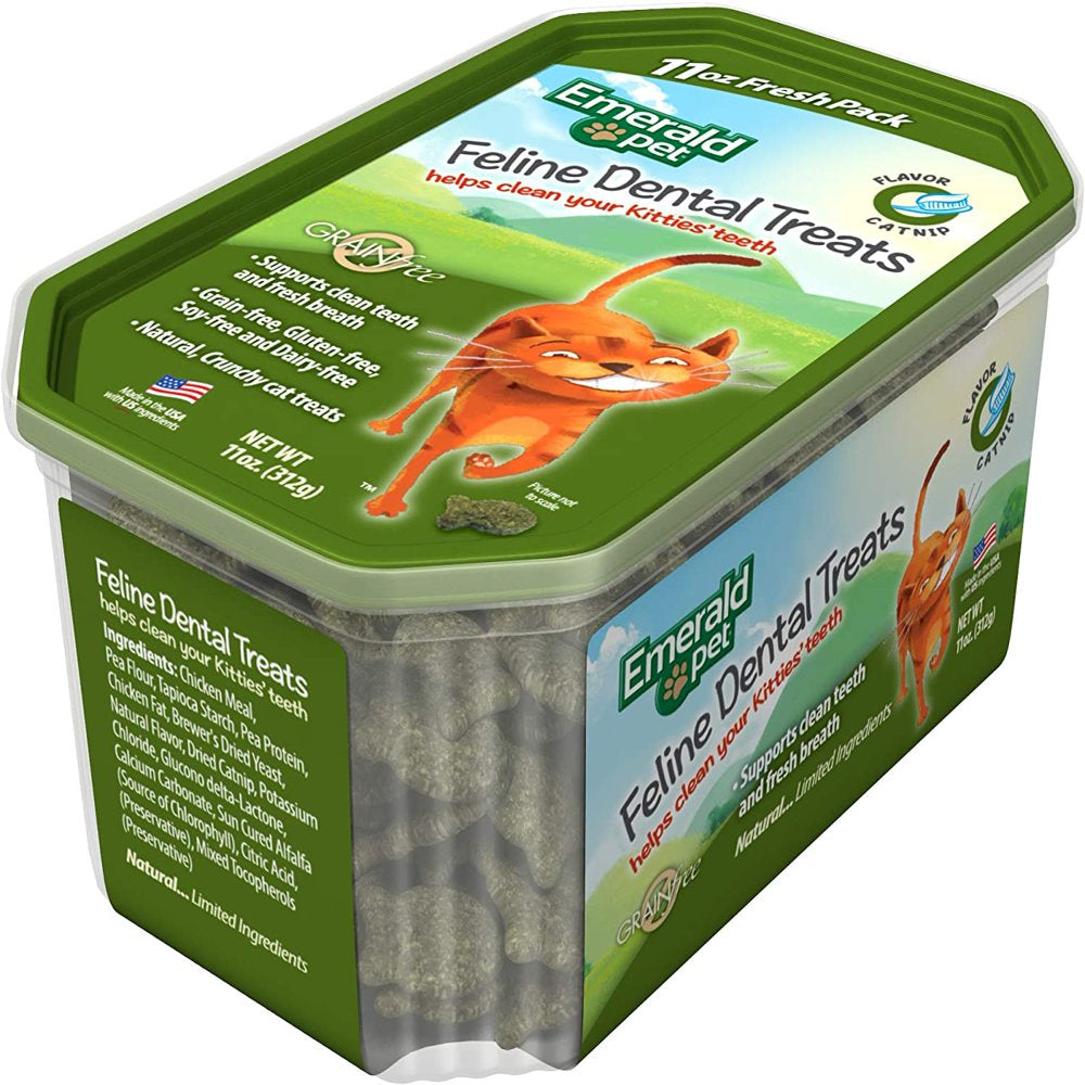 Feline Dental Treats — Tasty and Crunchy Cat Dental Treats Grain Free — Natural Dental Treats to Clean Cat Teeth, Freshen Cat Breath, and Reduce Plaque and Tartar Buildup — Catnip Treats, 11 Oz Animals & Pet Supplies > Pet Supplies > Cat Supplies > Cat Treats Emerald Pet   