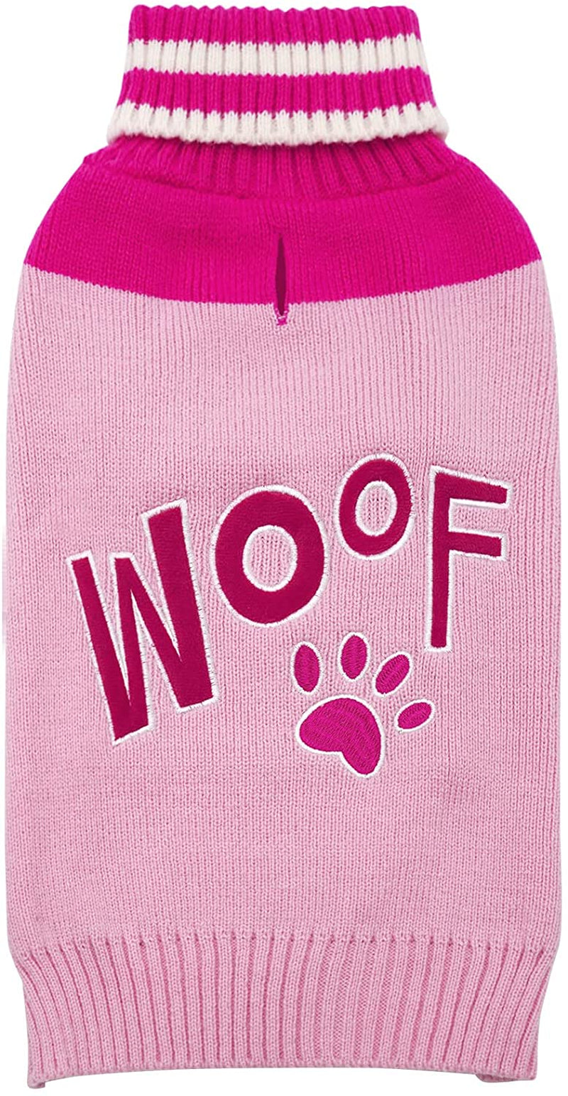 KYEESE Valentines Day Dog Sweater Woof Turtleneck Dog Knitwear for Medium Dogs with Leash Hole Dog Apparel Dog Coat, Pink,Xl Animals & Pet Supplies > Pet Supplies > Dog Supplies > Dog Apparel kyeese (Woof) Pink XX-Large (35-60lbs) 