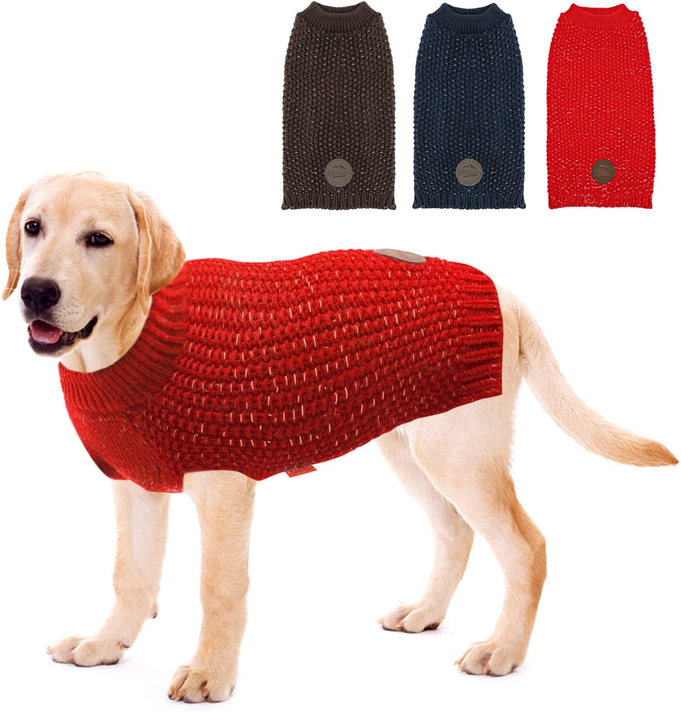 KYEESE Dogs Sweaters Heavy for Medium Dogs Reflective Pullover Dog Knitwear for Fall Winter Animals & Pet Supplies > Pet Supplies > Dog Supplies > Dog Apparel kyeese Red L (30-45lbs) 