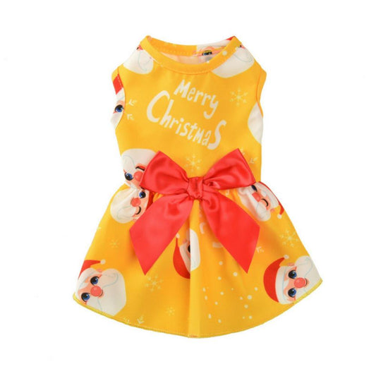 Holiday Dog Dress Cute Chrisimas Pet Dresses Skirts Christmas Doggie Bowknot Dresses Thanksgiving Puppy Festival Skirts Pet Summer Apparel Clothes for Dogs Cats Pets Animals & Pet Supplies > Pet Supplies > Cat Supplies > Cat Apparel Jolly's M Yellow 