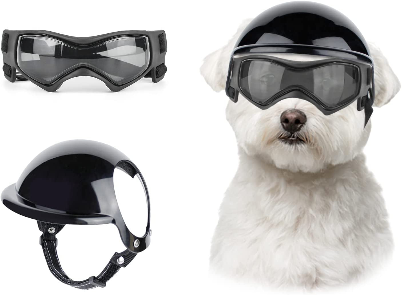 NAMSAN Dog Helmet with Ear Hole and Small Dog Goggles Bundle Sport Dog Hard Helmet and UV Doggy Sunglasses Animals & Pet Supplies > Pet Supplies > Dog Supplies > Dog Apparel NAMSAN   