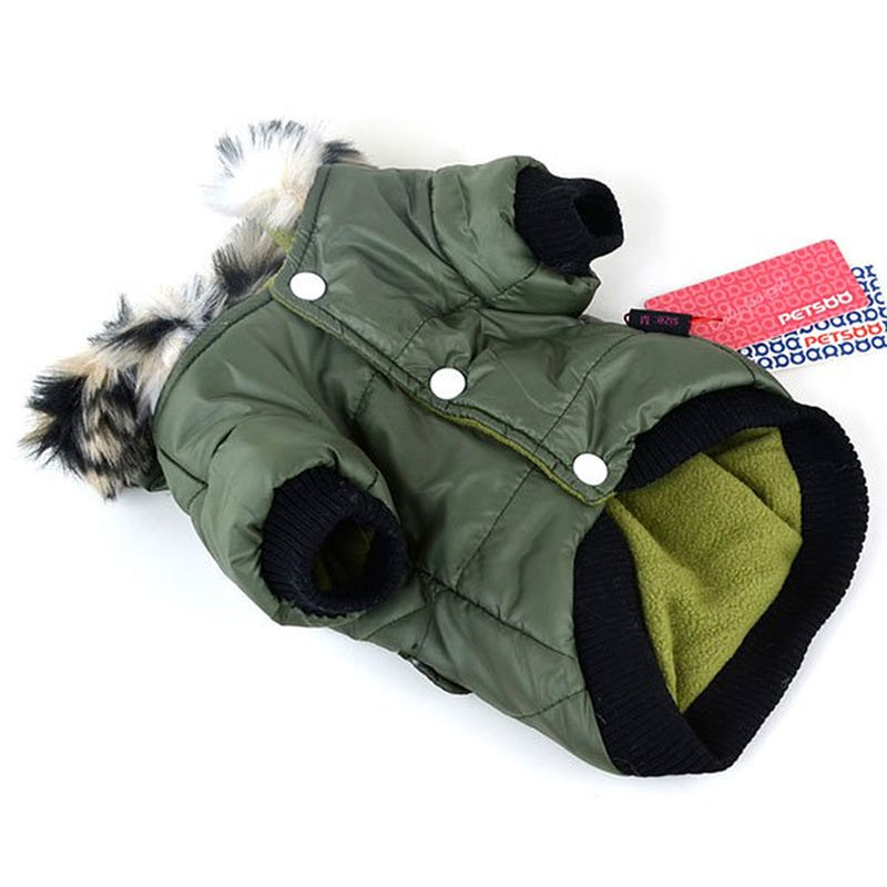 VICOODA Puppy Fur Hooded Jacket with Pocket, Pet Dog Windproof Pullover Coat Winter Warm down Jacket Cotton-Padded Costume for Medium Small Doggy Cat Puppy Apparel,Army Green,Xs Animals & Pet Supplies > Pet Supplies > Cat Supplies > Cat Apparel Vicooda   