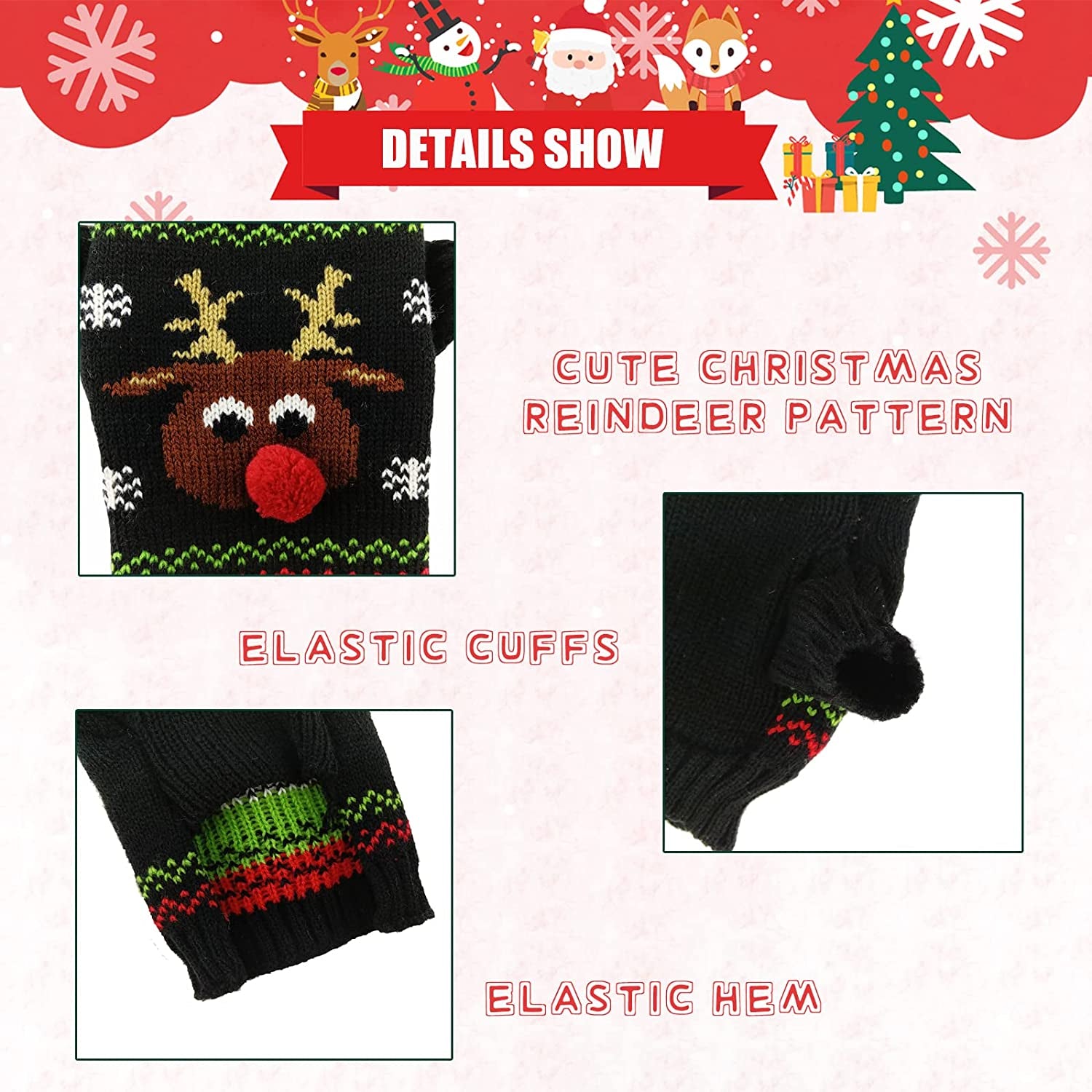 TENGZHI Dog Christmas Sweater Ugly Xmas Puppy Clothes Costume Warm Knitted Cat Outfit Jumper Cute Reindeer Pet Clothing for Small Medium Large Dogs Cats（S,Black） Animals & Pet Supplies > Pet Supplies > Dog Supplies > Dog Apparel Yi Wu Shi Teng Zhi Dian Zi Shang Wu You Xian Gong Si   