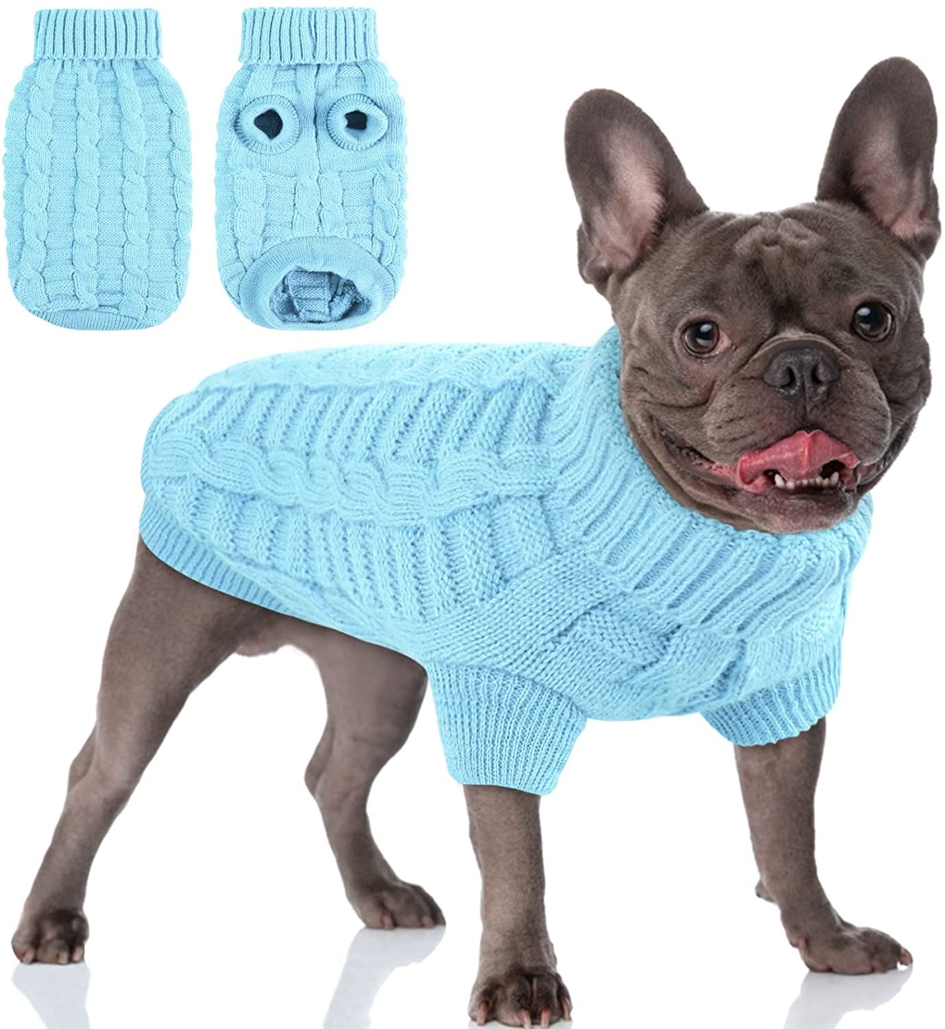 AOFITEE Dog Sweater, Knitted Dog Sweaters for Small Dogs, Cold Weather Turtleneck Dog Knitwear, Dog Christmas Sweater Doggie Winter Coat, Classic Solid Color Sweatshirt for Small Dogs Cats, Blue M Animals & Pet Supplies > Pet Supplies > Dog Supplies > Dog Apparel AOFITEE Blue X-Small 