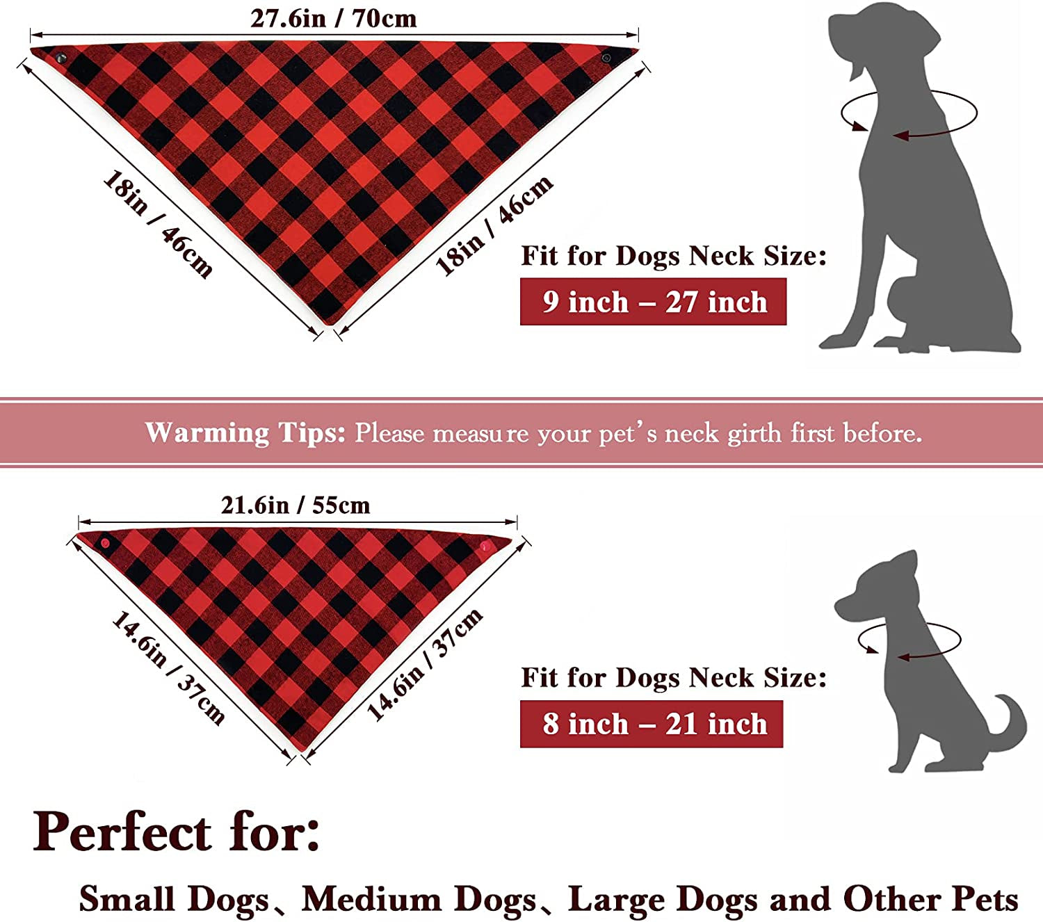 Christmas Plaid Dog Bandana with Button, Birthday Dual Layer Scarf Soft Cotton Triangle Bib Girls and Boys Kerchief Adjustable Accessories for Small Medium Large Extra Large Dog Puppy Pet Cat Animals & Pet Supplies > Pet Supplies > Dog Supplies > Dog Apparel C.C Xavier   