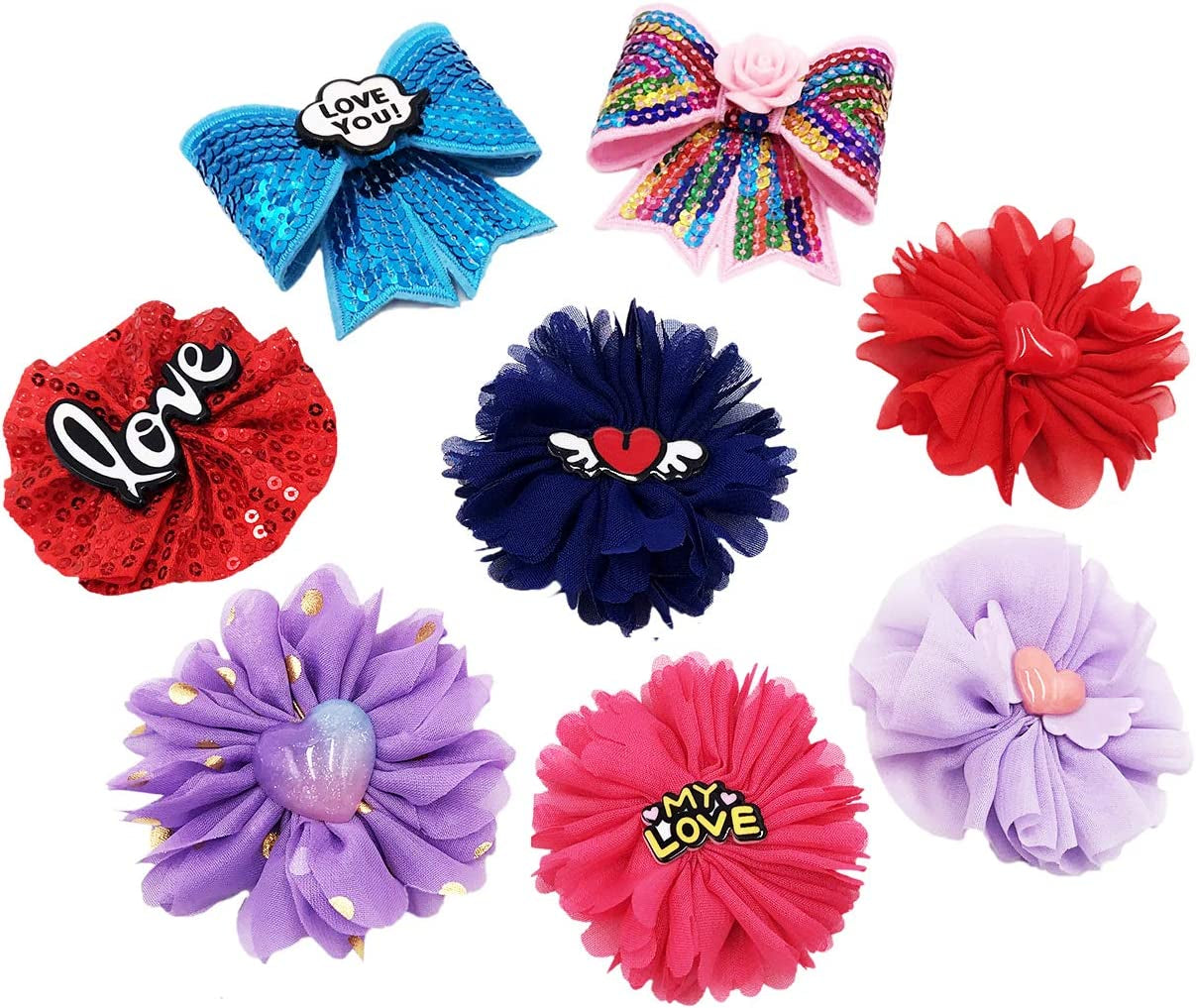 PET SHOW Dog Charms Flower Collar Embellishment Accessories for Cat Puppy Collars Dogs Bowtie Grooming Pack of 8 Animals & Pet Supplies > Pet Supplies > Dog Supplies > Dog Apparel Bysitshow 8pcs Valentine Styles  