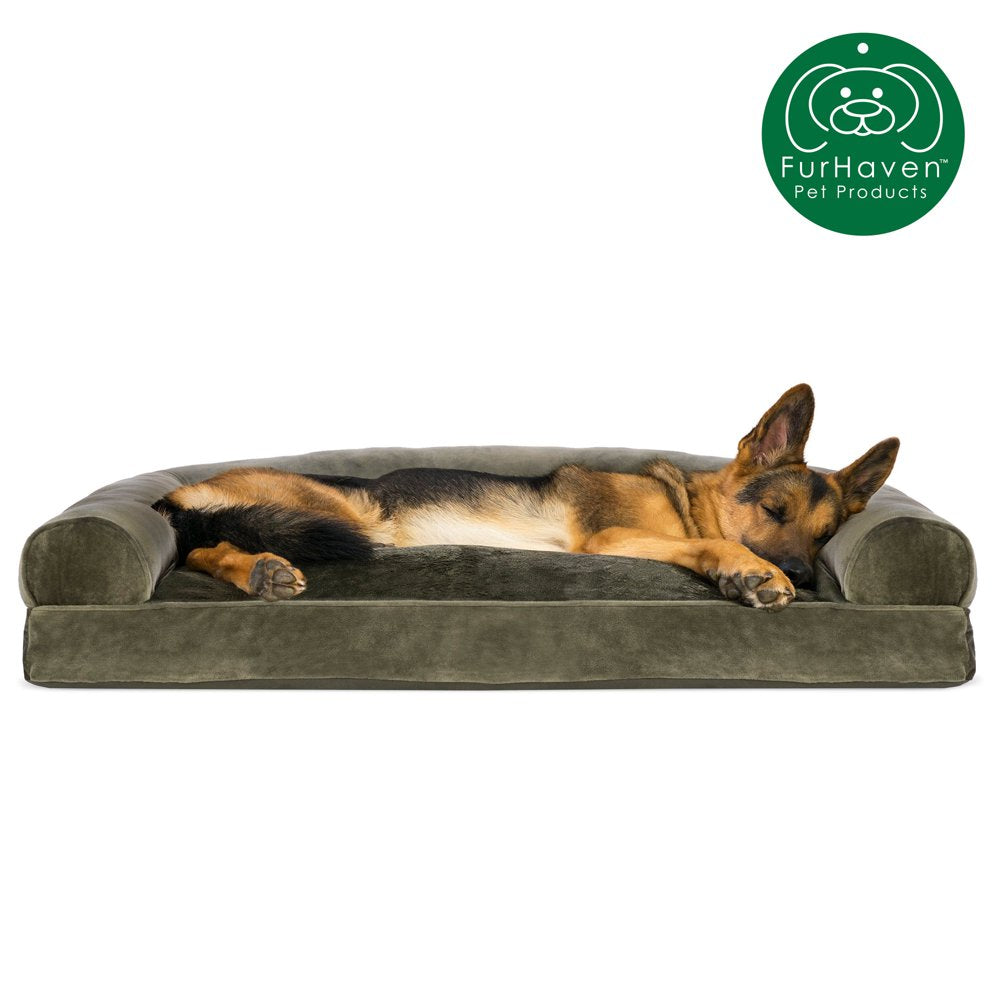 Furhaven Pet Products | Faux Fur & Velvet Pillow Sofa Pet Bed for Dogs & Cats, Dark Sage, Jumbo Animals & Pet Supplies > Pet Supplies > Cat Supplies > Cat Beds FurHaven Pet Products   