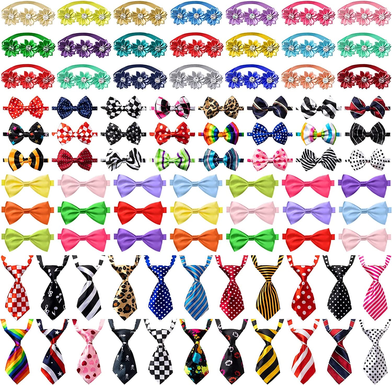 100 Pcs Adjustable Dog Ties Set Includes 50 Dog Bow Ties 25 Dog Neckties 25 Flower Dog Neck Tie Assorted Bowtie Dog Collar Grooming Accessories for Medium Large Dog Birthday Festival Holiday Party Animals & Pet Supplies > Pet Supplies > Dog Supplies > Dog Apparel Chumia   