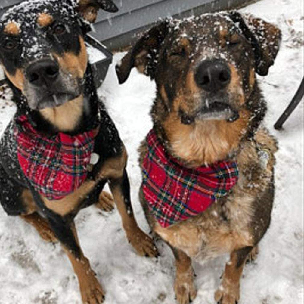 1/2 Pack Christmas Pet Dog Bandanas Triangle Bibs Scarf,Double-Cotton Plaid Printing Kerchief Set for Small Medium Size Dogs (2 Pack Double-Cotton Size L, Red Green) Animals & Pet Supplies > Pet Supplies > Dog Supplies > Dog Apparel LATFZ   