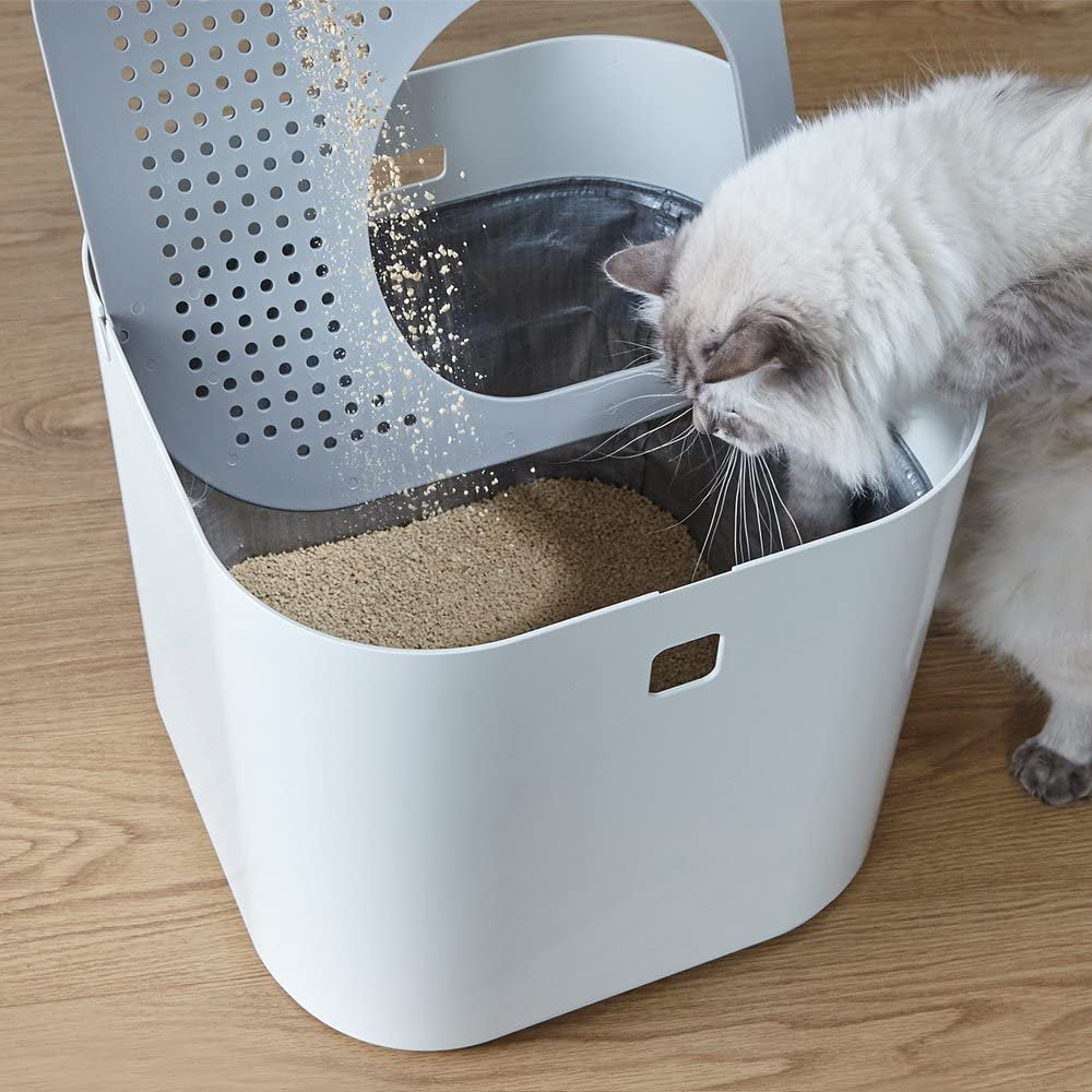 FSXUOLIPI Litter Box, Top-Entry, Includes Scoop and Reusable Liner - Gray\U2026