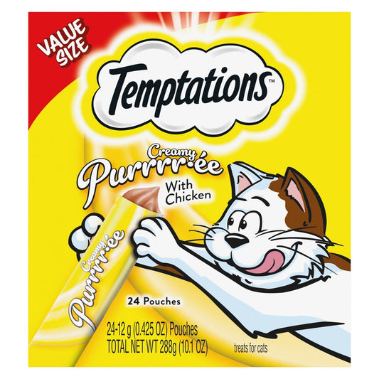 TEMPTATIONS Creamy Puree Chicken Lickable Cat Treats, (24) 12G Pouches